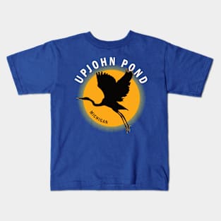 Upjohn Pond in Michigan Heron Sunrise Kids T-Shirt